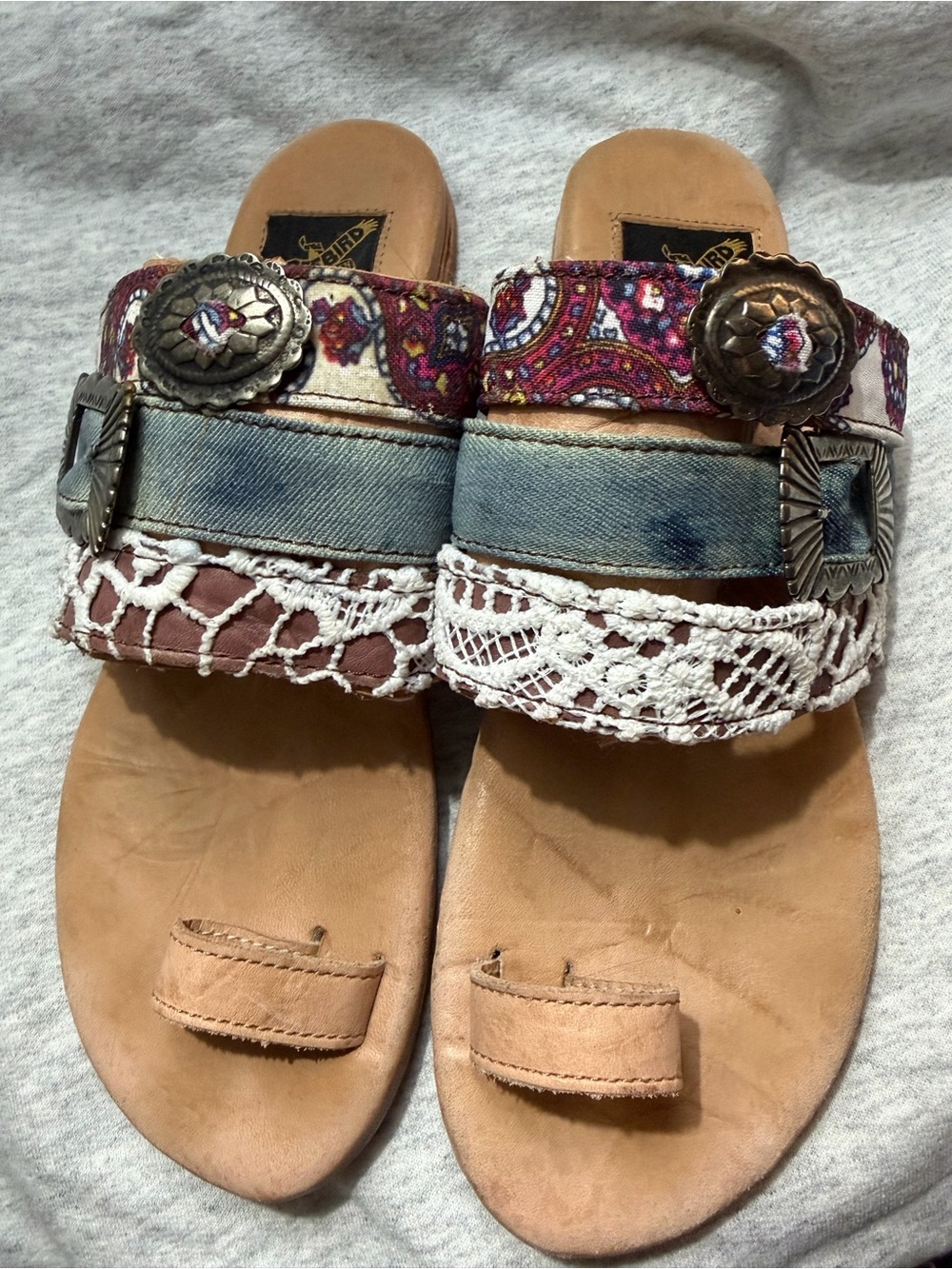 Freebird by Steven Boho Lace & Denim Slide Sandals - Multicolor